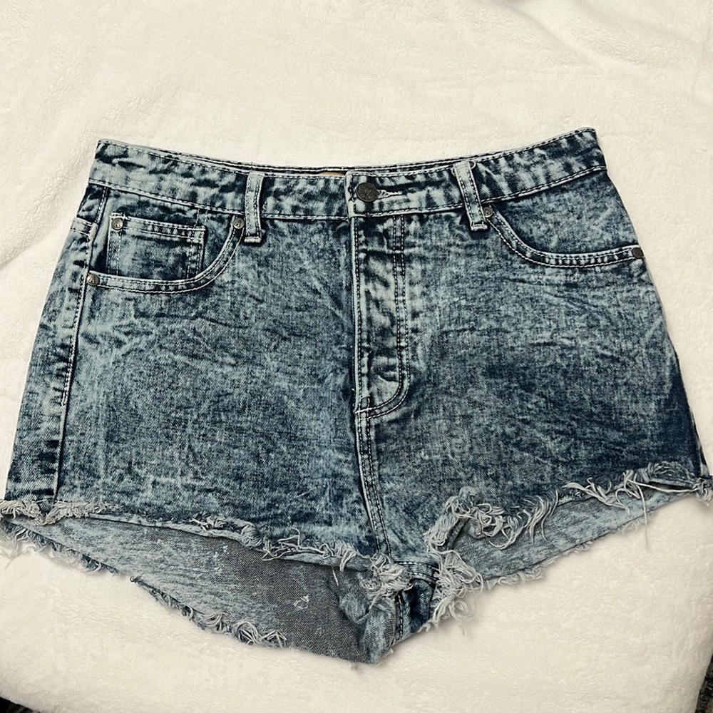 High-Rise Acid Wash Denim Shorts - Women